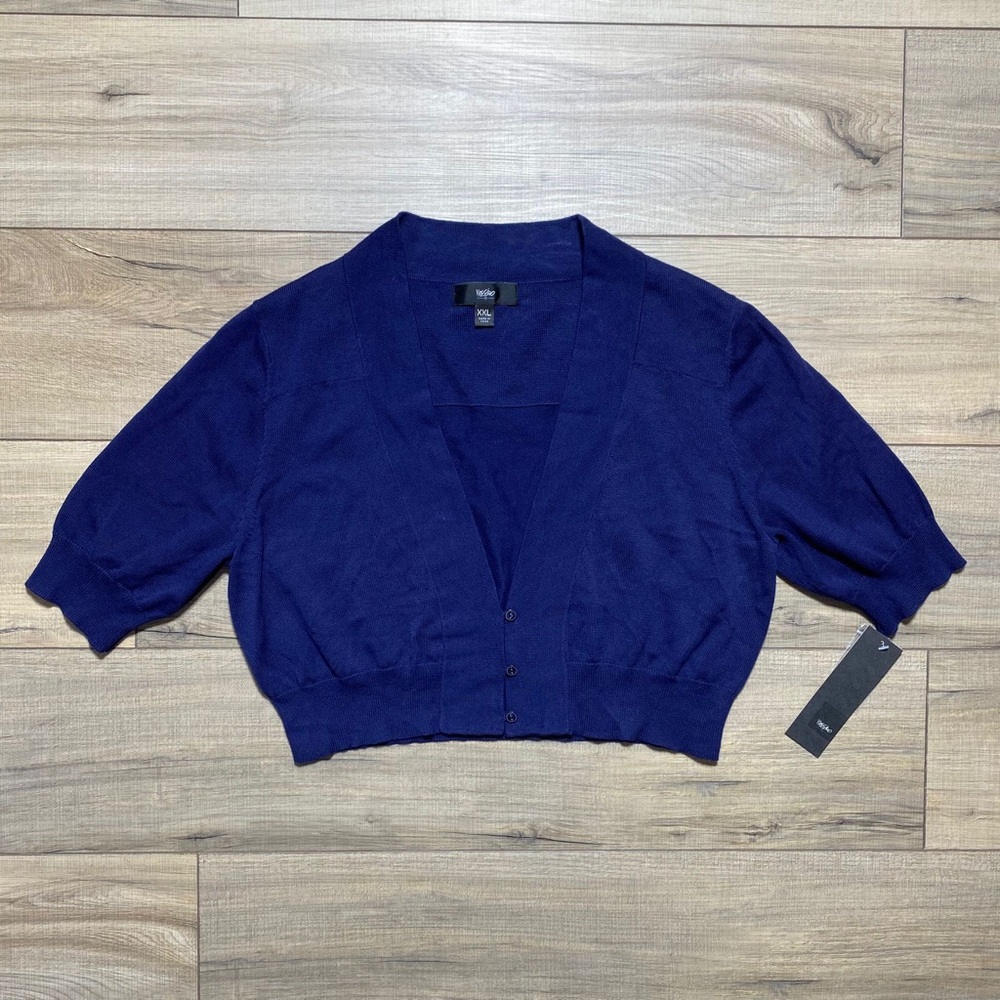 Mossimo Womens Short Sleeve Cropped Button Up Cardigan Size XXL Blue